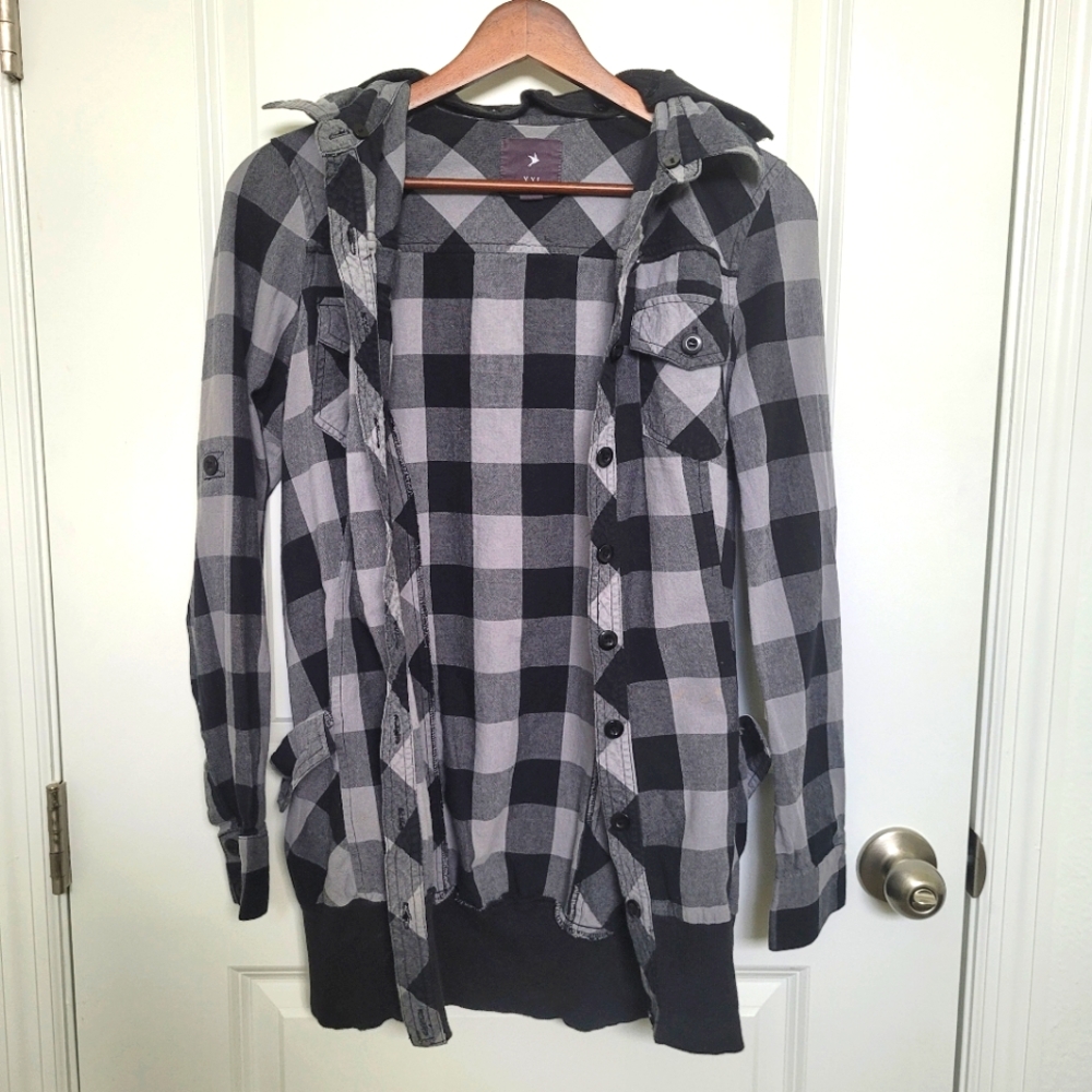 Forever 21 Plaid Hooded punk Cotton Button up Jacket with Pockets Size Small